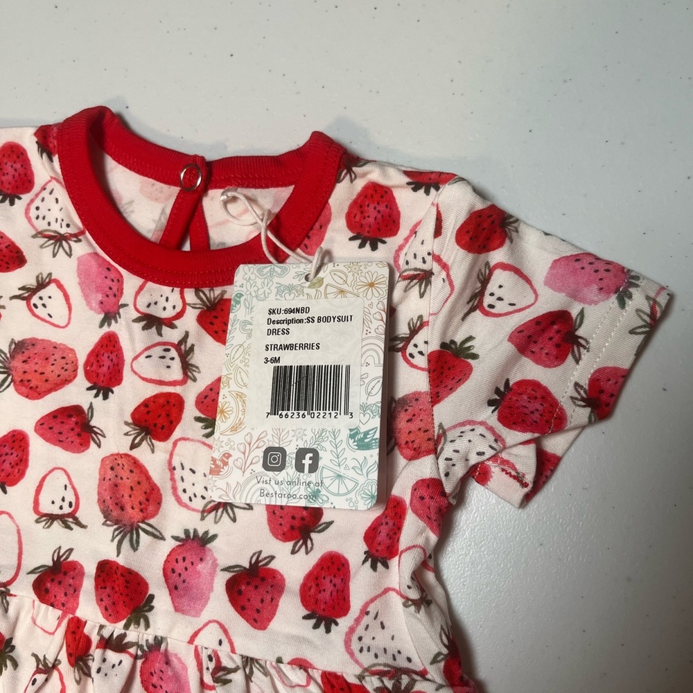 Strawberry Print Baby Dress - Red and Pink 3-6 months - Picture 3 of 3